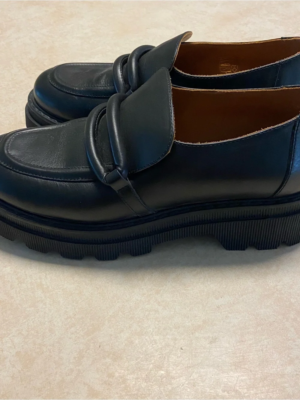 Voile Blanche Shoes Womens Size 39 (8.5) Leather Platform Loafers Black Elaiza